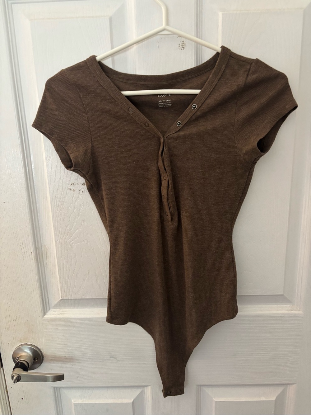 American Eagle Outfitters Brown Short-Sleeve Henley Bodysuit